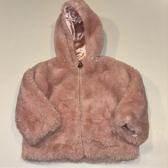Michael Michael Kors Light Pink Faux Fur Hooded Jacket Size 24m - Picture 6 of 8
